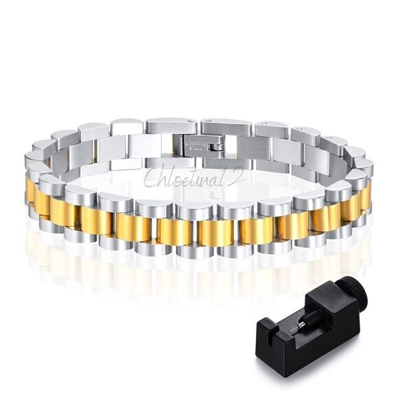 New ChunkyâGold/SilverâChainâLinkâBracelet - Picture 3 of 16